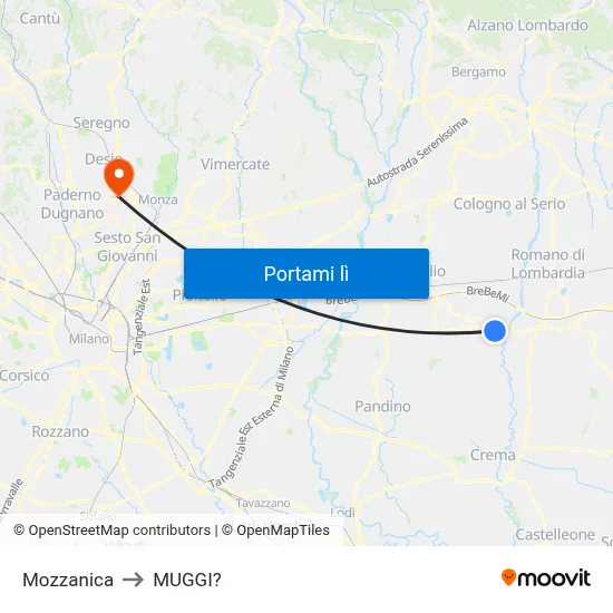 Mozzanica to MUGGI? map