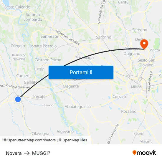 Novara to MUGGI? map