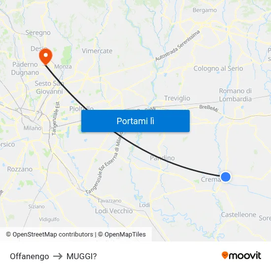 Offanengo to MUGGI? map
