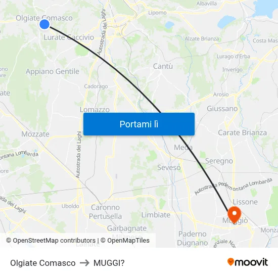 Olgiate Comasco to MUGGI? map