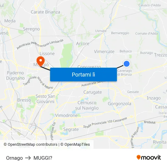 Ornago to MUGGI? map