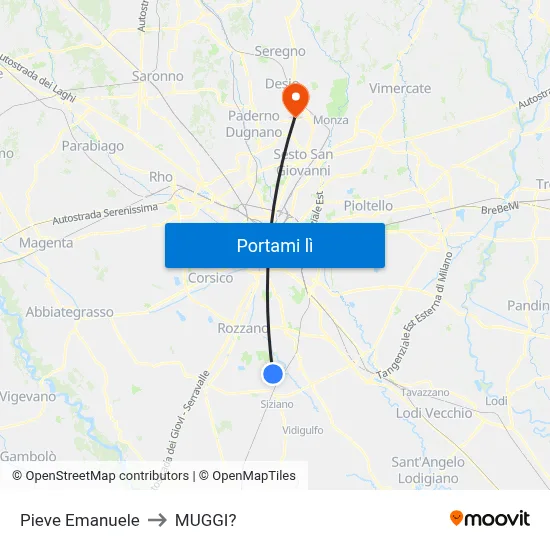 Pieve Emanuele to MUGGI? map