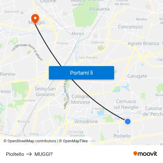 Pioltello to MUGGI? map