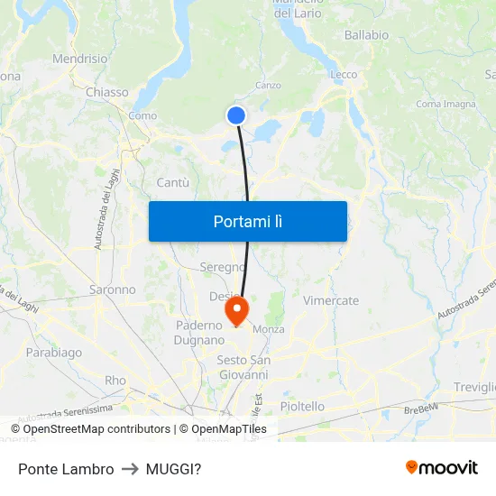 Ponte Lambro to MUGGI? map