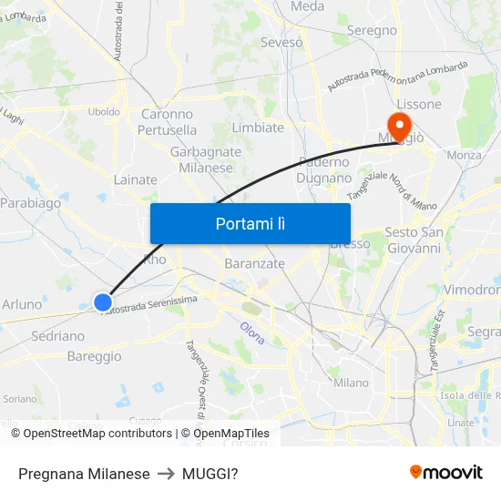 Pregnana Milanese to MUGGI? map