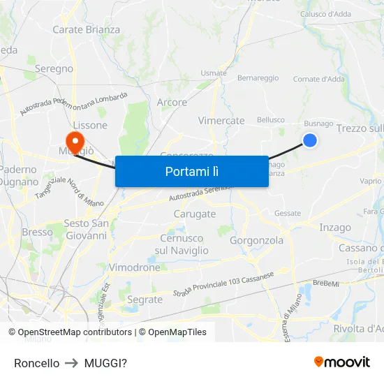Roncello to MUGGI? map
