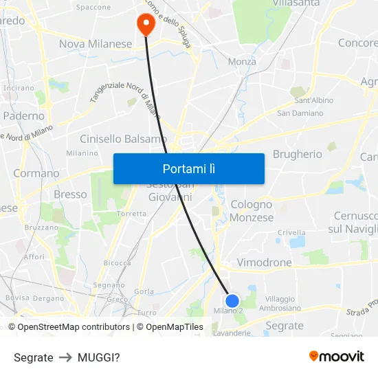 Segrate to MUGGI? map
