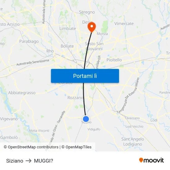 Siziano to MUGGI? map