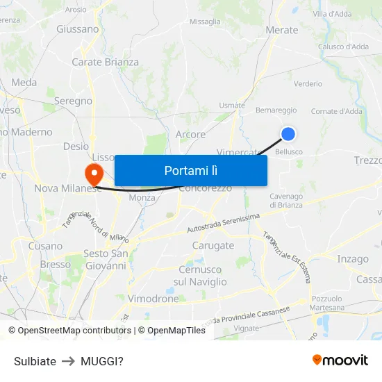 Sulbiate to MUGGI? map