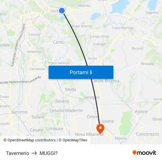Tavernerio to MUGGI? map