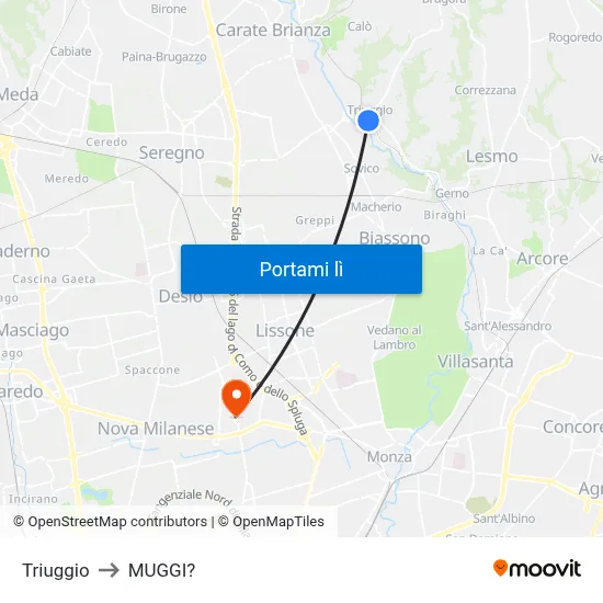 Triuggio to MUGGI? map