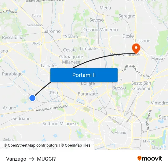 Vanzago to MUGGI? map