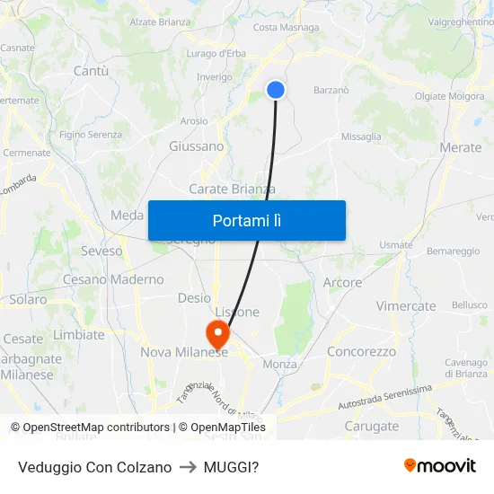 Veduggio Con Colzano to MUGGI? map