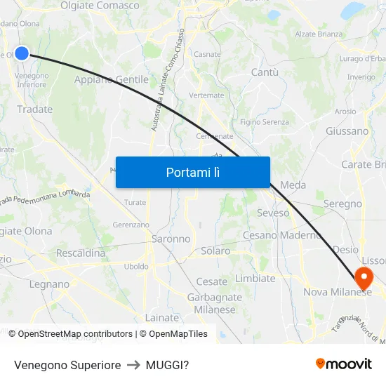 Venegono Superiore to MUGGI? map