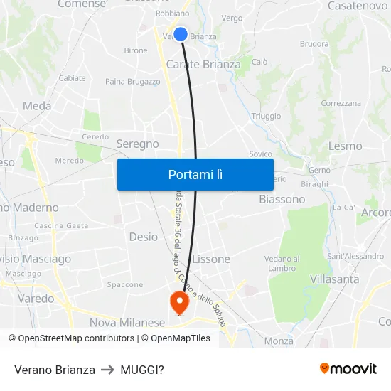 Verano Brianza to MUGGI? map
