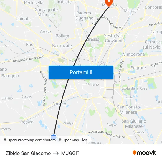 Zibido San Giacomo to MUGGI? map