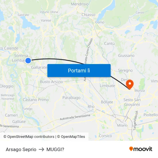 Arsago Seprio to MUGGI? map