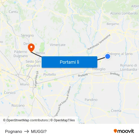 Pognano to MUGGI? map