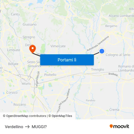 Verdellino to MUGGI? map