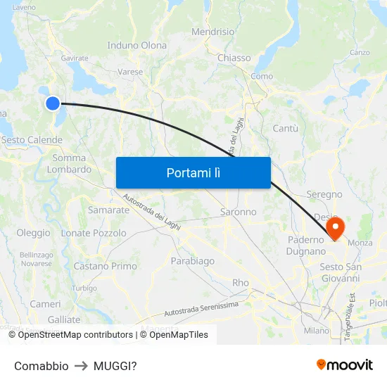 Comabbio to MUGGI? map