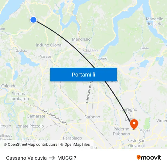 Cassano Valcuvia to MUGGI? map