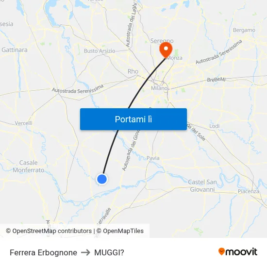 Ferrera Erbognone to MUGGI? map