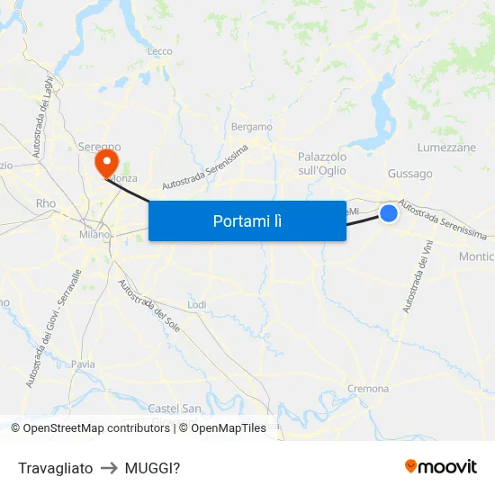 Travagliato to MUGGI? map