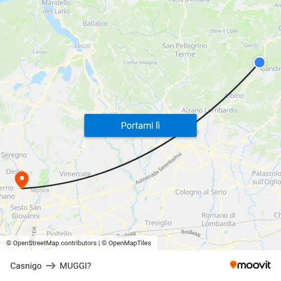 Casnigo to MUGGI? map