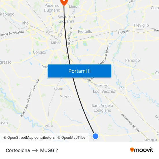 Corteolona to MUGGI? map