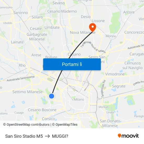 San Siro Stadio M5 to MUGGI? map