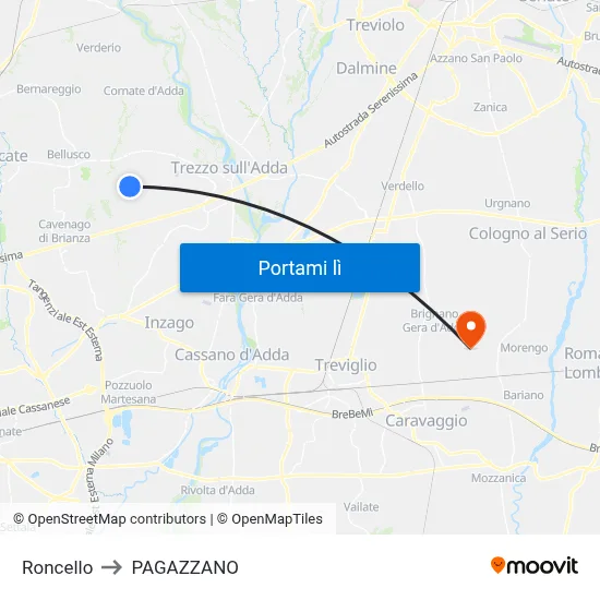 Roncello to PAGAZZANO map