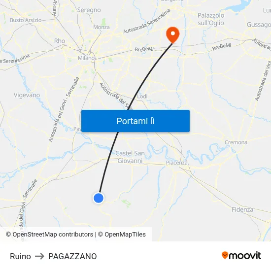 Ruino to PAGAZZANO map