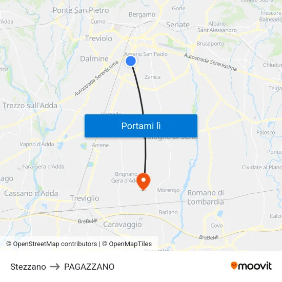 Stezzano to PAGAZZANO map