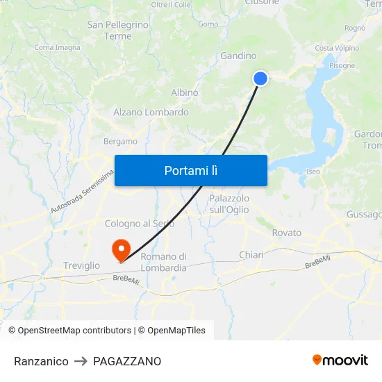 Ranzanico to PAGAZZANO map