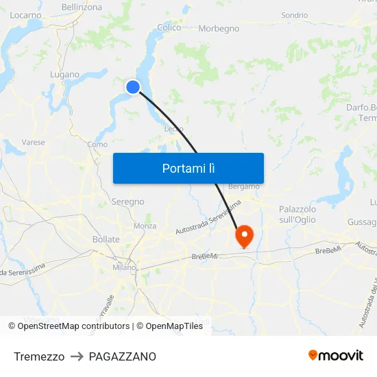 Tremezzo to PAGAZZANO map