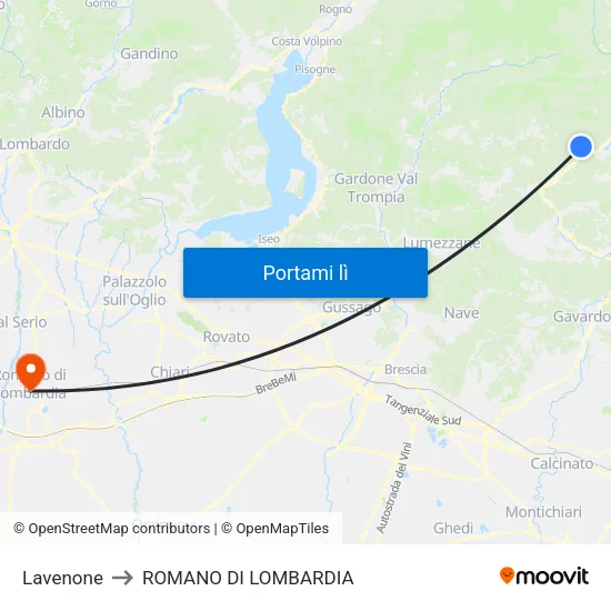 Lavenone to ROMANO DI LOMBARDIA map