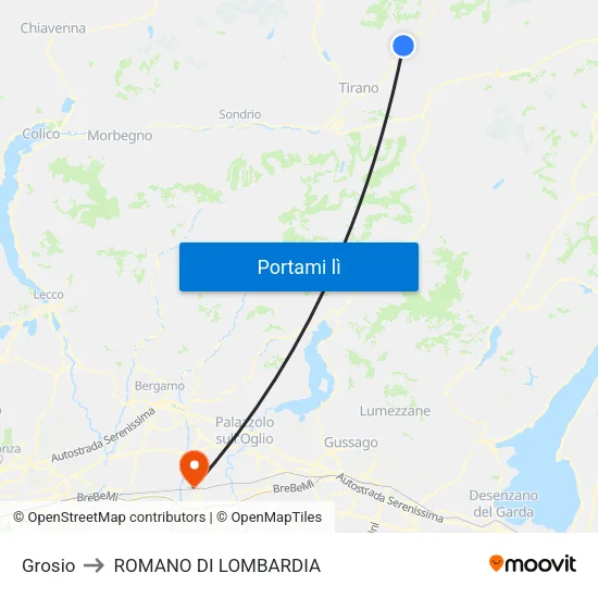 Grosio to ROMANO DI LOMBARDIA map