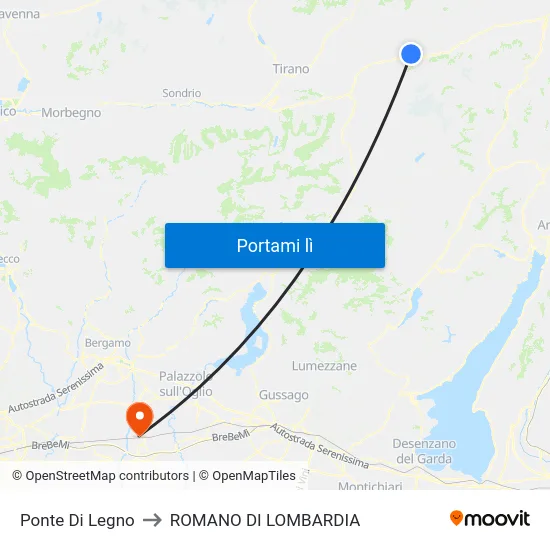 Ponte Di Legno to ROMANO DI LOMBARDIA map