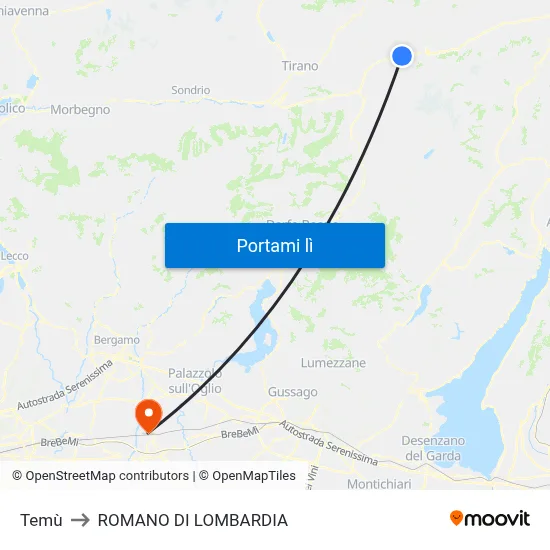 Temù to ROMANO DI LOMBARDIA map