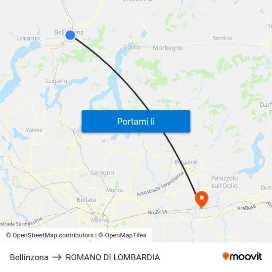 Bellinzona to ROMANO DI LOMBARDIA map