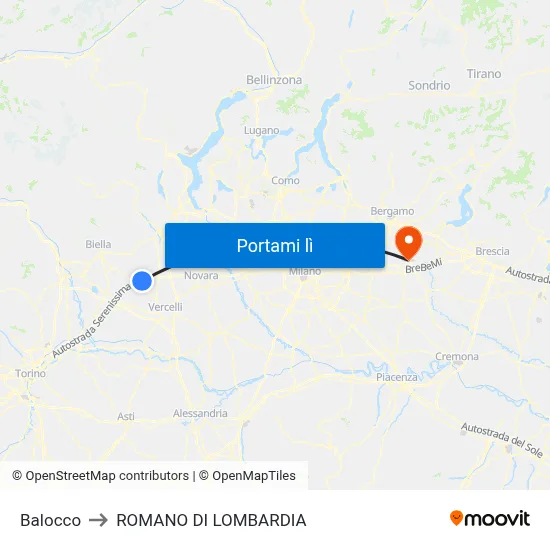 Balocco to ROMANO DI LOMBARDIA map