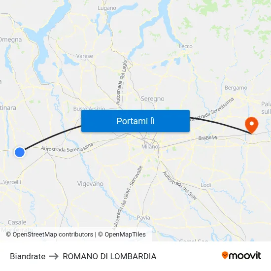 Biandrate to ROMANO DI LOMBARDIA map