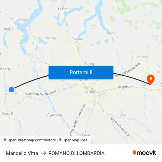Mandello Vitta to ROMANO DI LOMBARDIA map