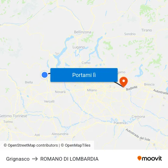 Grignasco to ROMANO DI LOMBARDIA map