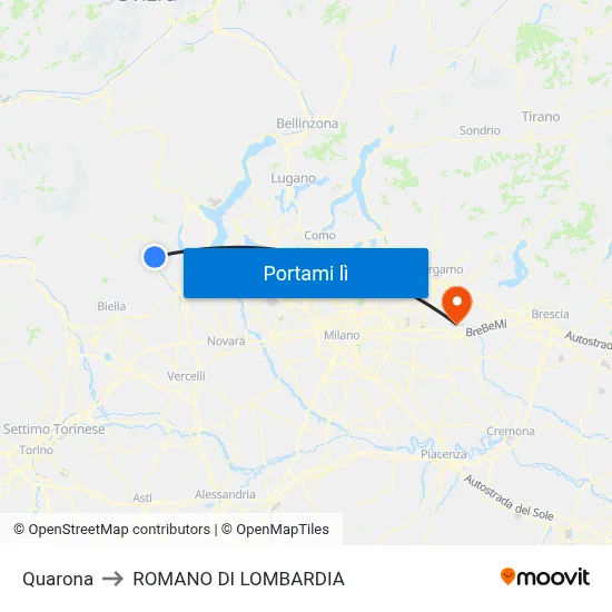 Quarona to ROMANO DI LOMBARDIA map