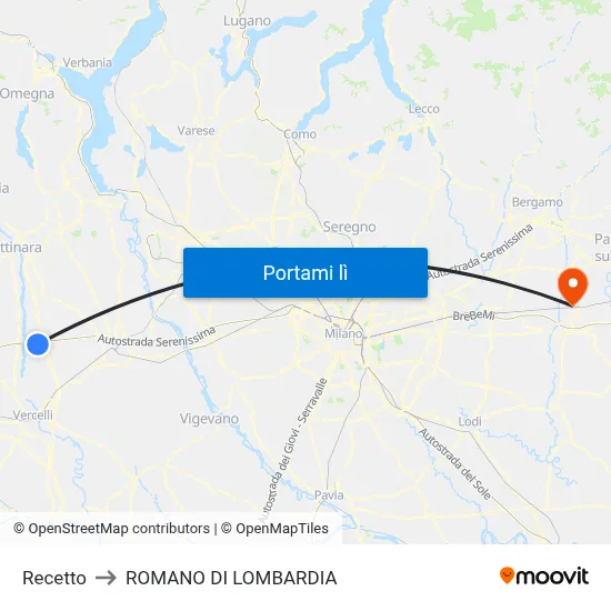 Recetto to ROMANO DI LOMBARDIA map