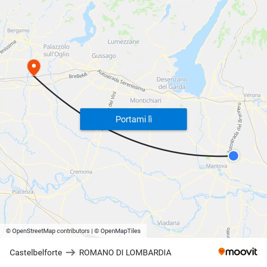 Castelbelforte to ROMANO DI LOMBARDIA map