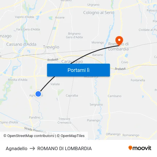 Agnadello to ROMANO DI LOMBARDIA map
