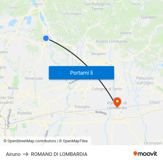 Airuno to ROMANO DI LOMBARDIA map