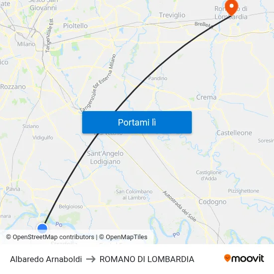 Albaredo Arnaboldi to ROMANO DI LOMBARDIA map